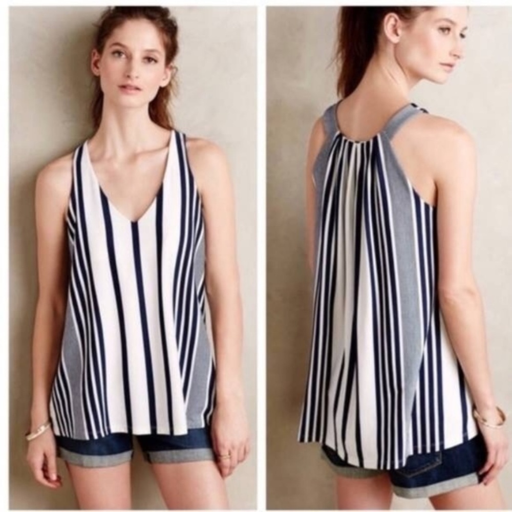 Anthropologie Puella Navy Blue Striped Top